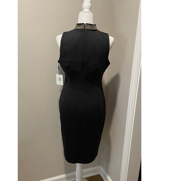 Calvin Klein Black Sheath Dress NWT Studded Choker V-Neck Scuba Knit Sz 8 Party - Picture 4 of 10